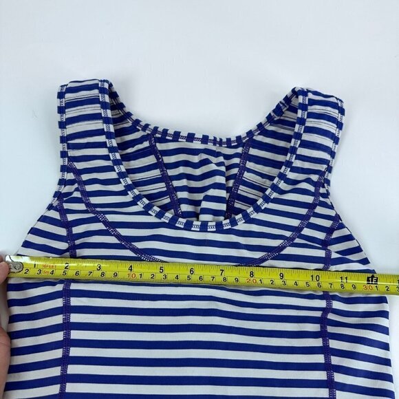 Lululemon Run Stay on Course Striped Blue White Ruched Tank Top Size 4 - Picture 8 of 11